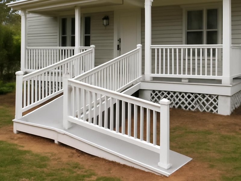 AI concept: Remodeled idea: switchback composite ramp painted to match the white porch