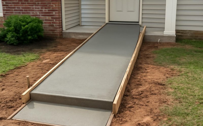 AI concept: Concrete footings poured for a ramp