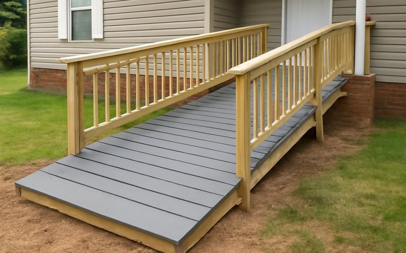 AI concept: Composite ramp decking being installed