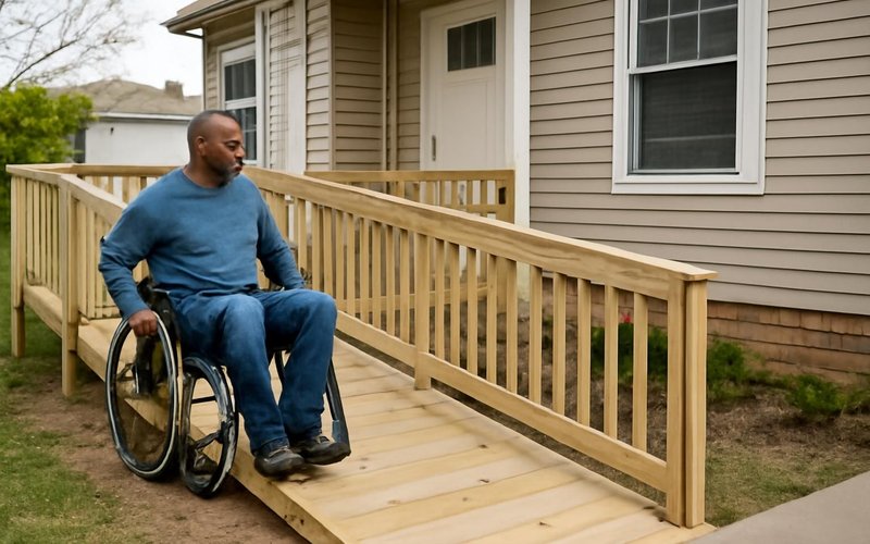 AI concept: Wheelchair user testing a new ramp
