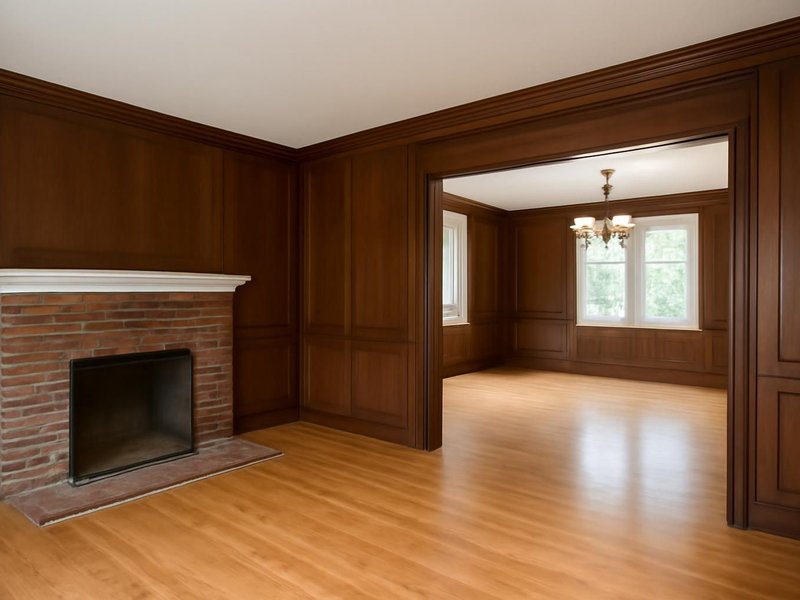 Before: dated colonial with dark paneling in the living and dining rooms
