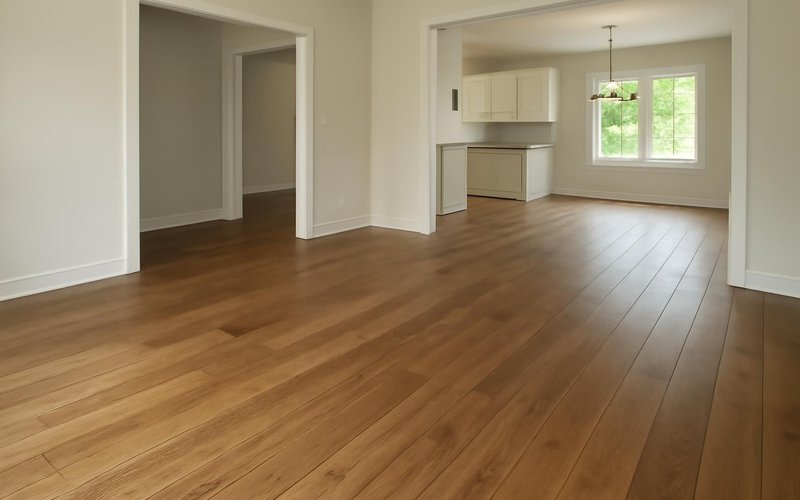 Engineered oak floor running through open rooms