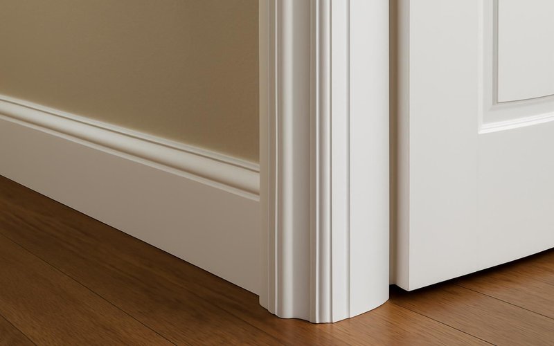 Matching door casing and baseboard in a hallway