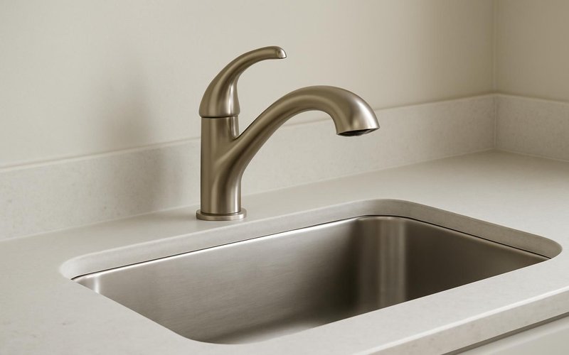 Matching brushed nickel faucets in kitchen and bath