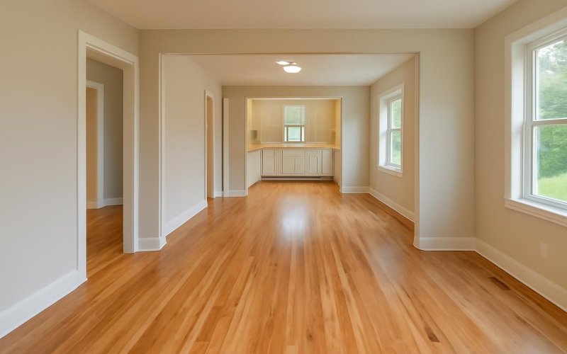 New hardwood floor running through finished rooms