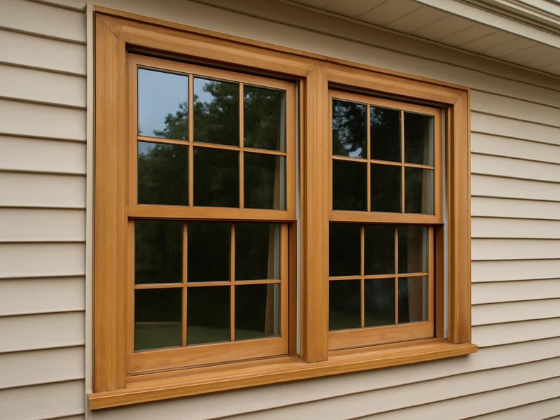 After: wood-clad double-hungs with matching grilles