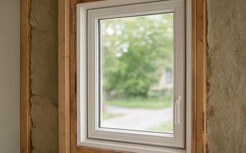 Fiberglass casement window with a narrow frame