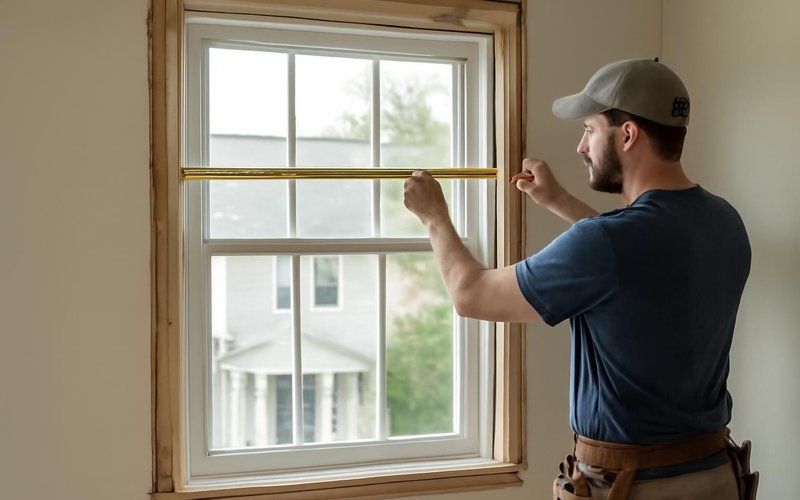 Window specialist measuring a window opening